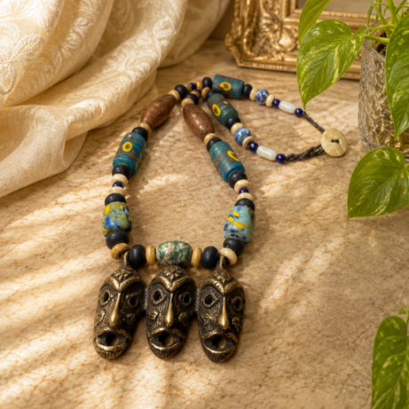 Three-Face Tribal Mask Statement Necklace #TSN001