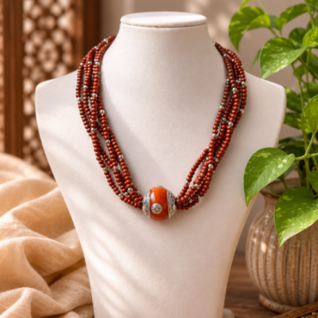 4 line wooden bides with amber stone #TCAS04