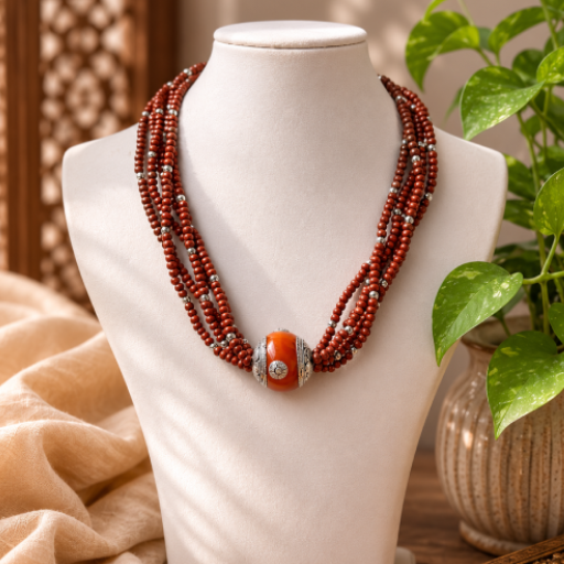 4 line wooden bides with amber stone 1