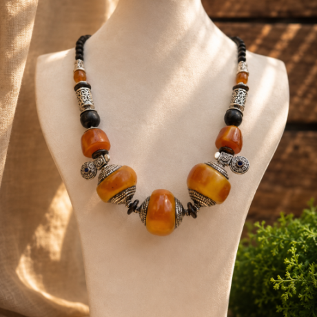 Amber Tribal Choker Necklace #TN20240012