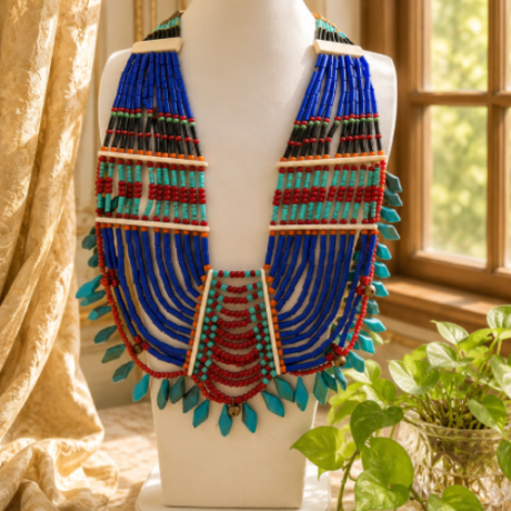 Naga Tribal Blue Multi-Strand Statement Necklace #TN200102