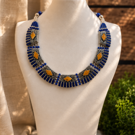 Tibeta Lapis Lazuli & Honey Amber Necklace #TN2024009