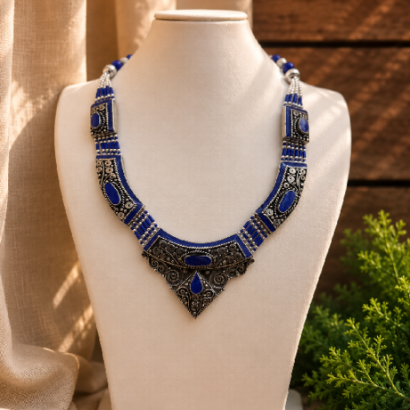 Tribal Lapis Lazuli Choker Necklace #TN20240010