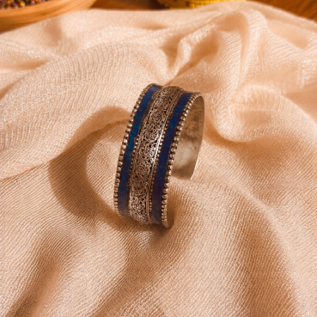 Nepali White Metal & Lapis Lazuli Filigree Bracelet #TB11102024