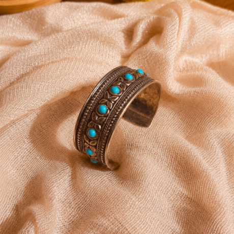Nepali White Metal & Turquoise Stone Bracelet #TB12102024