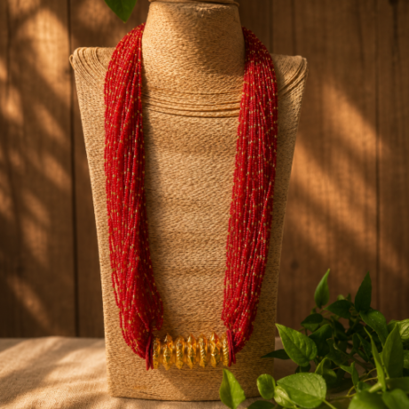 Traditional Nepali Red Golden Tilhari Pote Mala Necklace #TN2024002