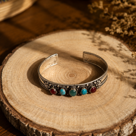 Nepali white metal with multi color five stone Bracelet #TB10102024